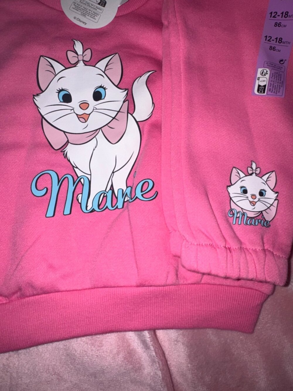 Disney Marie Sweatshirt & Joggers Pink Primark 12-18 Months NEW - Picture 5 of 10